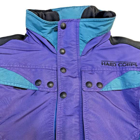 VTG Hard Corps Winters Ski/Snowboarding Jacket Sz L Full Zip Snaps Tuck In Hood - Picture 3 of 12
